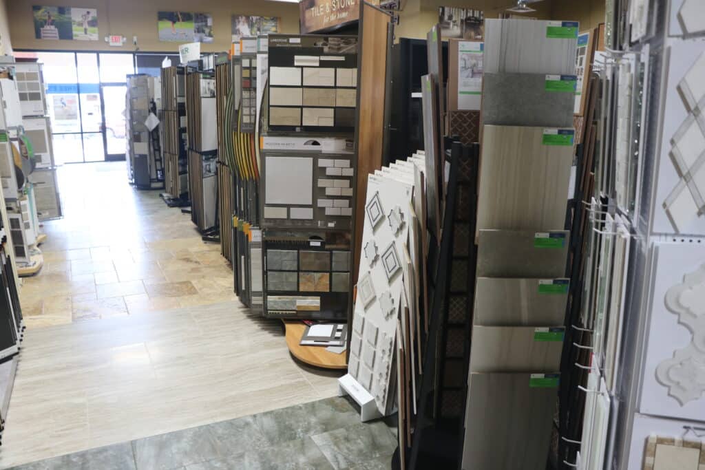 A view of different flooring samples inside the showroom of Barefoot Flooring.
