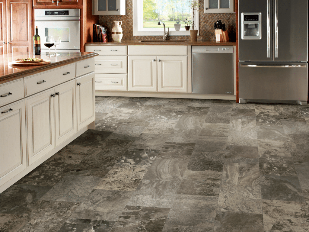 Tile flooring from the flooring store, Barefoot Flooring in a kitchen